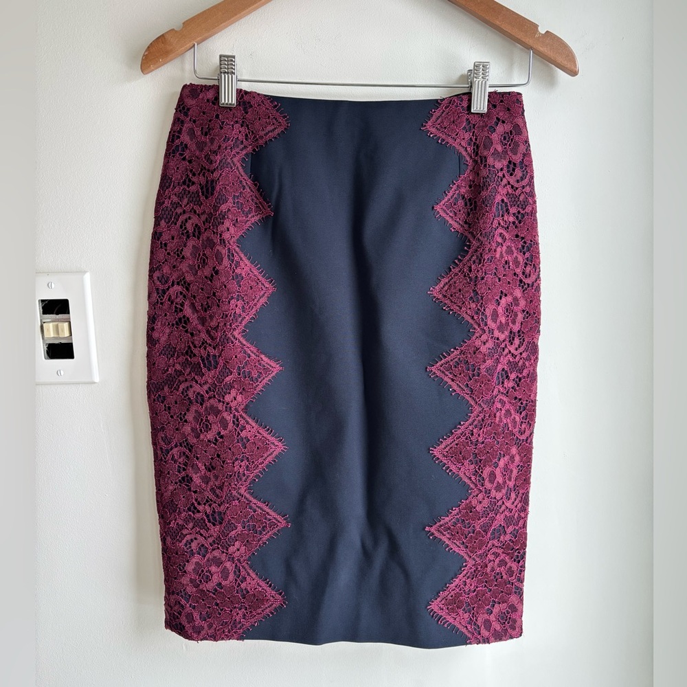 TED BAKER Black pencil skirt with burgundy lace trim. Ted size 2 US size 6